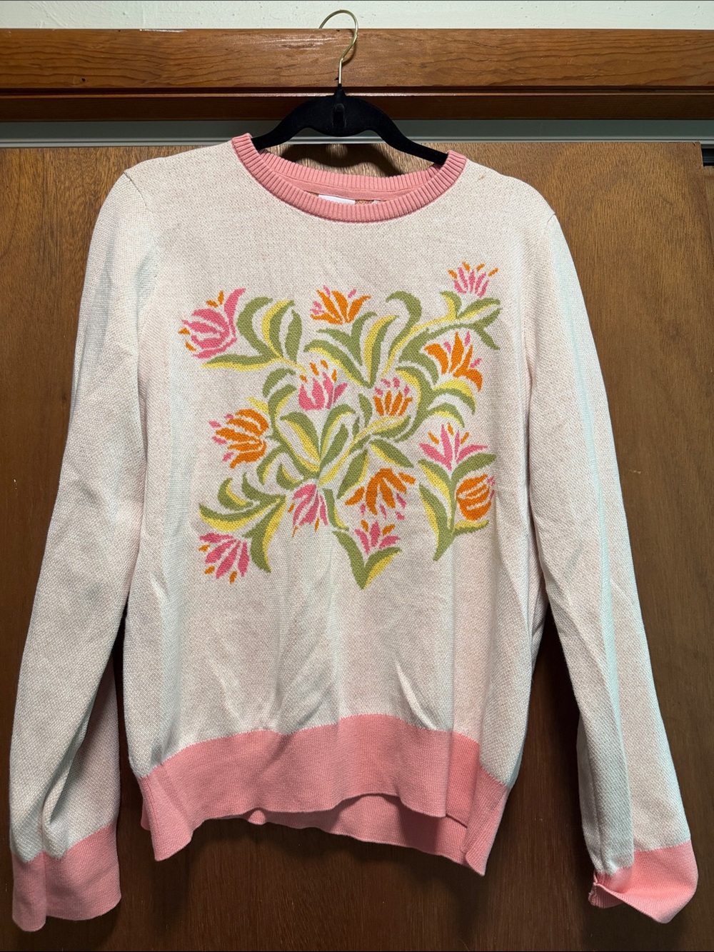 Puma Pink Floral Crewneck Sweater with Multicolor Floral Motif
